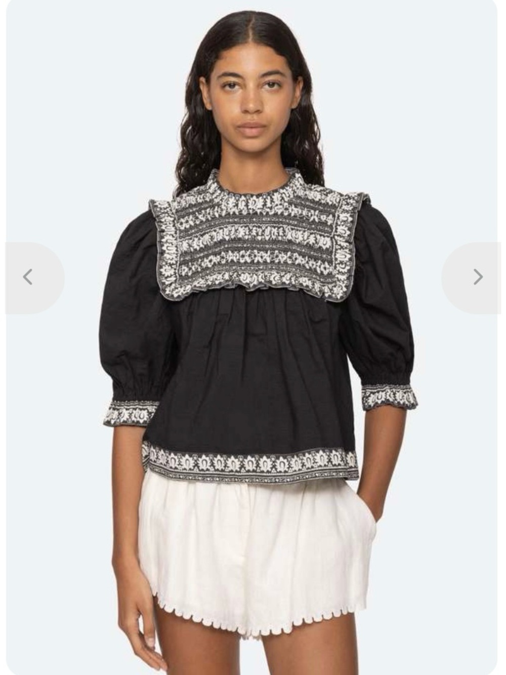 Sea New York Amina Smock Body Puffer Sleeve Top Black Size Small Cotton